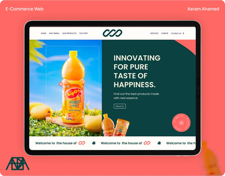 E-commerce website for a juice brand on a tablet