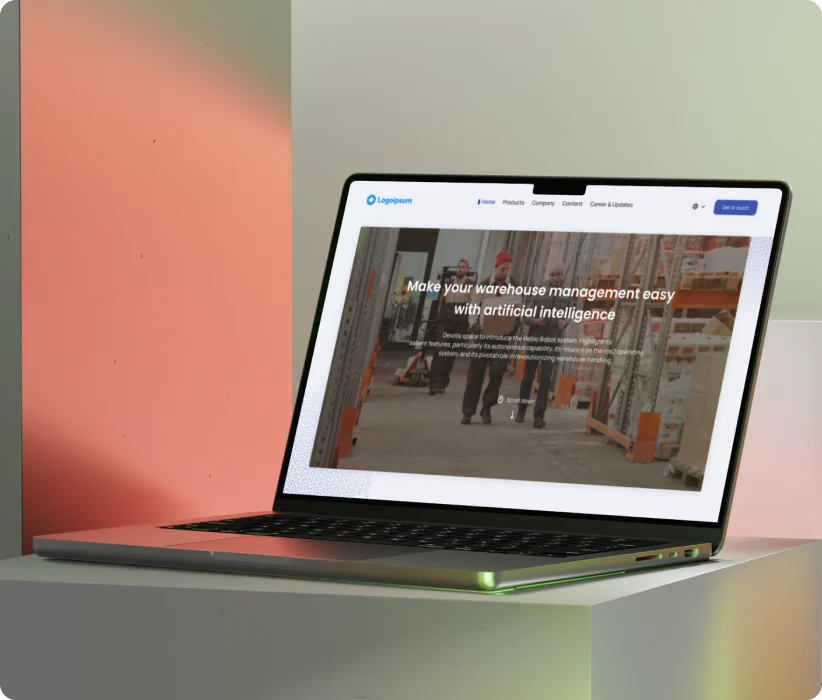 Hebio warehouse-management website on a laptop