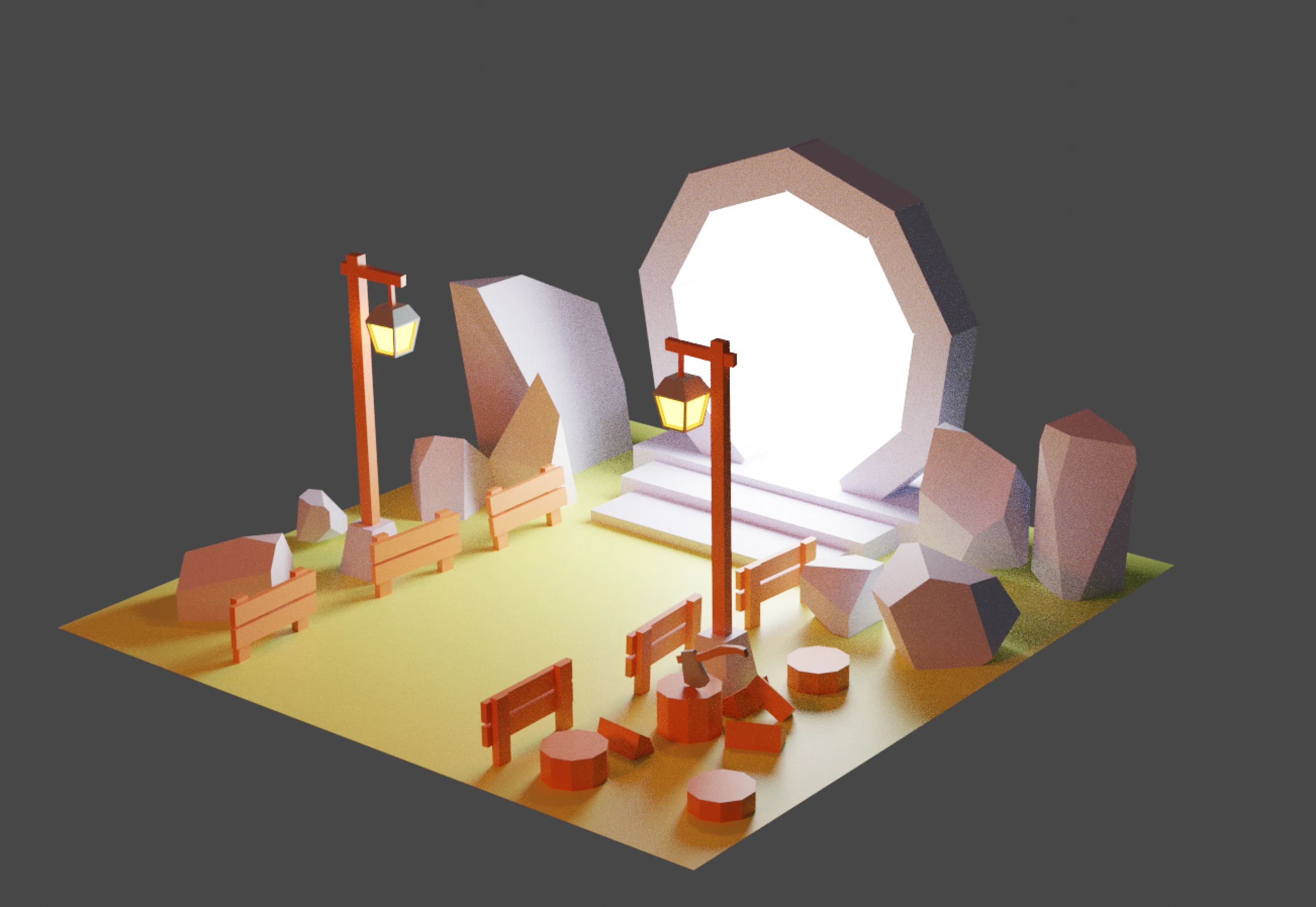 The same portal scene in warm orange tones